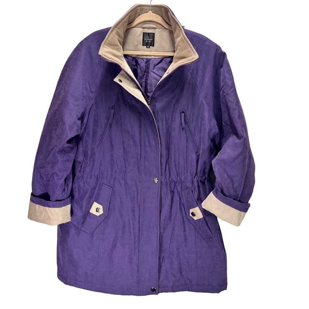 VTG Y2K Braetan Purple Tan Colorblock Zip Up Coat Womens Plus Size 2X Lined